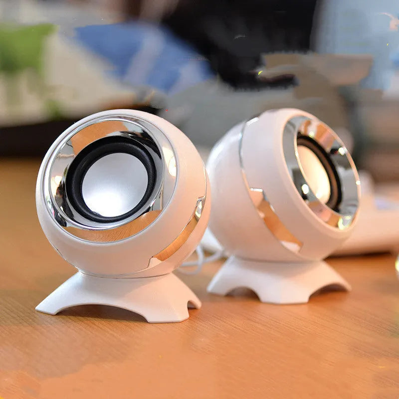 Mini desktop multimedia speakers in black and gold finish with USB power