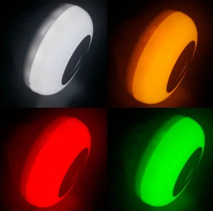 White smart LED Bluetooth speaker light bulb with E27 screw base for colour-changing mood lighting.