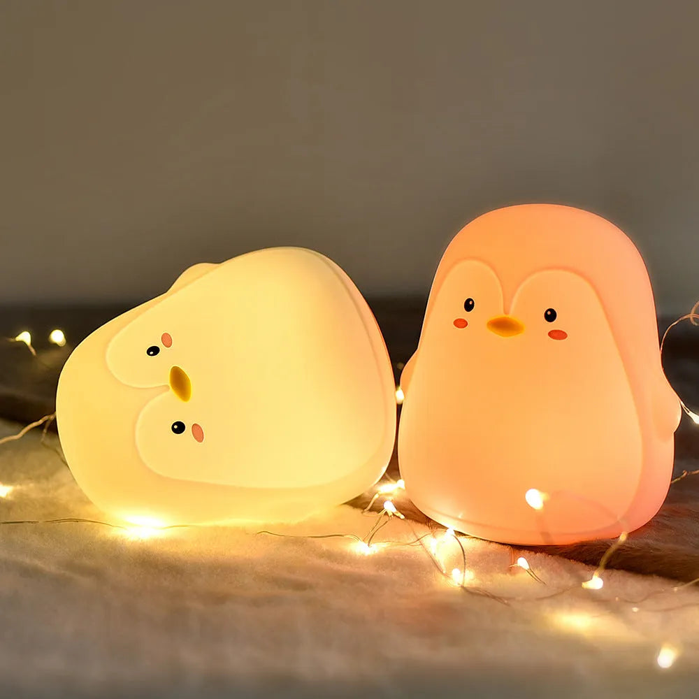 Penguin night light in white, silicone and ABS, 118x110x132mm, with USB cable and colour box