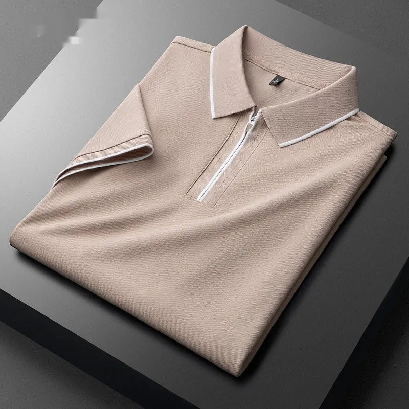 Men's lapel silk business casual top cotton blend slim fit short sleeve shirt in grass green