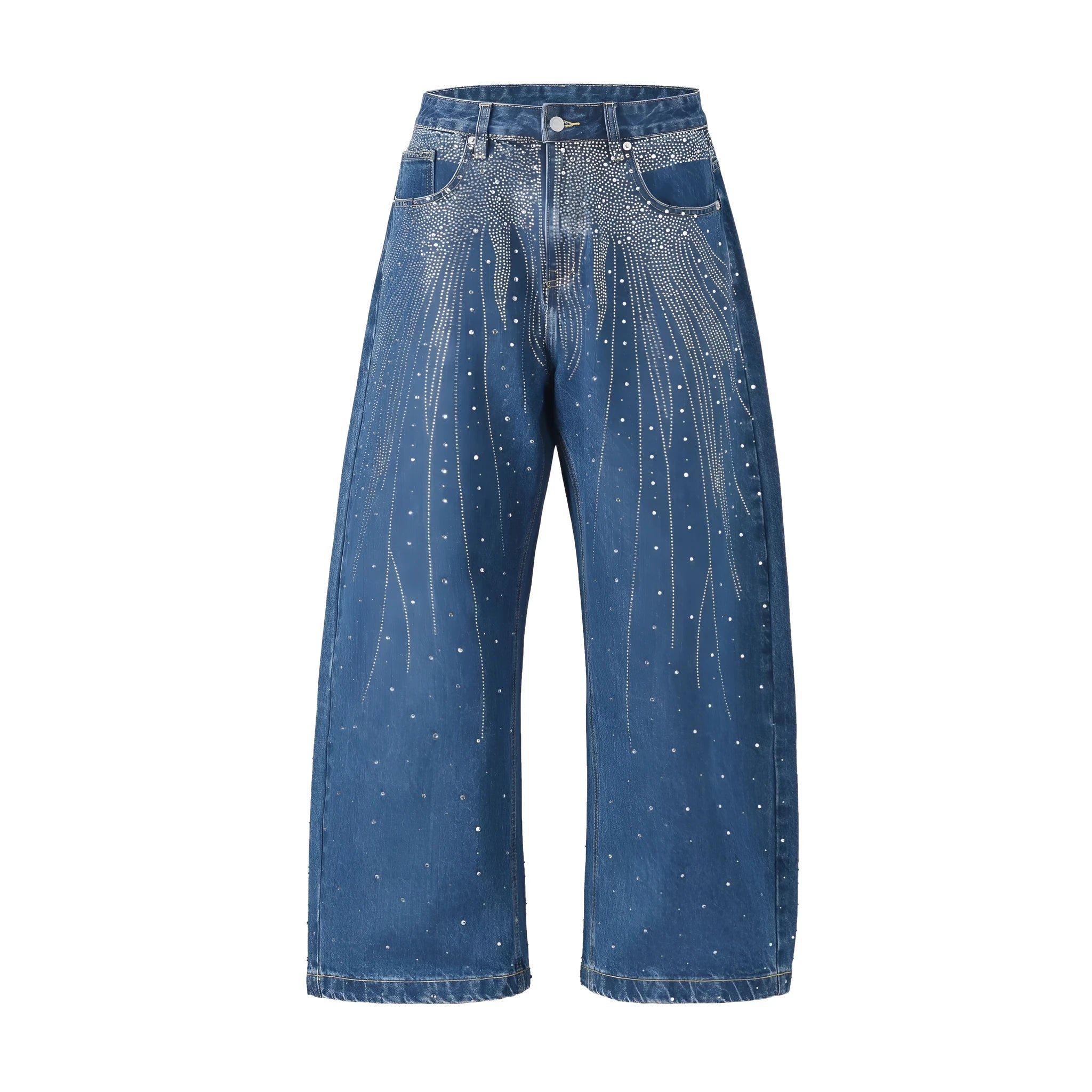 Loose-fitting wide-leg cotton trousers in blue for teenagers, pullover style, high street casual
