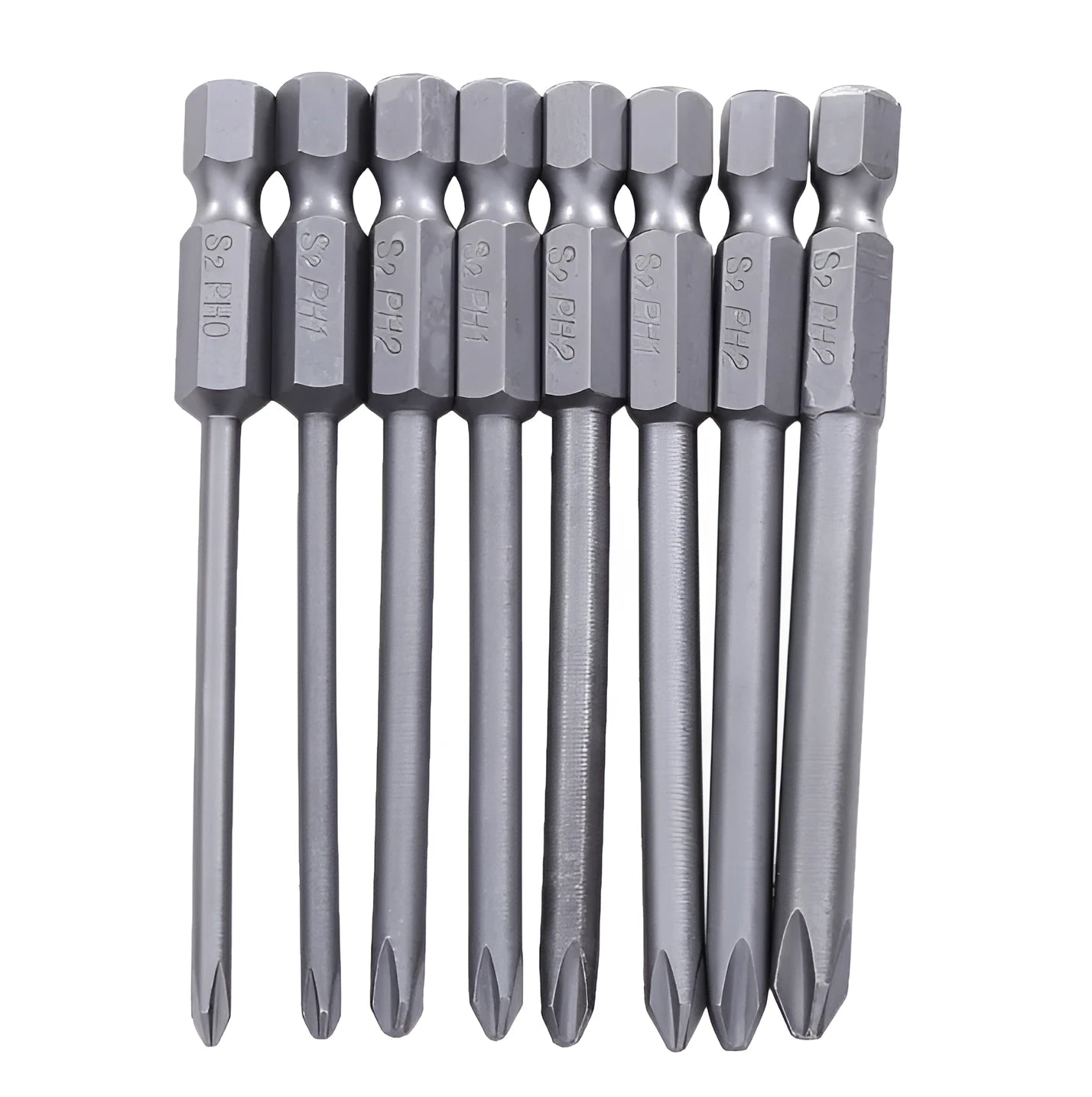 8pcs 75mm magnetic long hex cross head screwdriver bits set in S2 alloy steel with Phillips sizes PH0 PH1 PH2