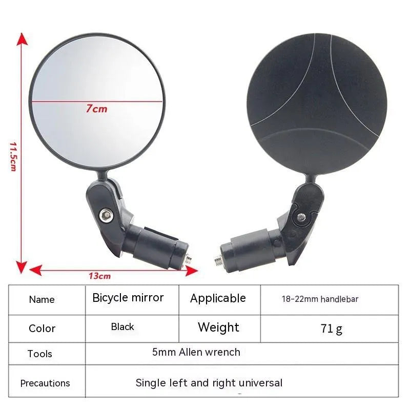 Black foldable convex rearview mirror for vehicles showing its 14cm length and rotation mechanism.