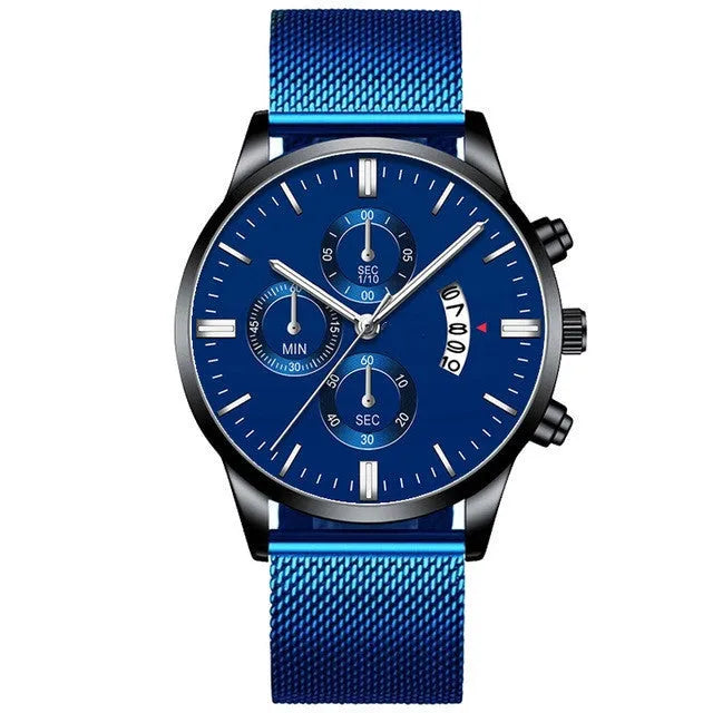Men's stainless steel business watch with mesh band and analogue display in multiple colour options