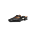 British-style square toe outdoor slippers with low heel and rubber sole