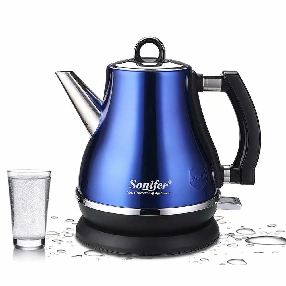 Son-mother pot set with stainless steel electric kettle and retro ceramic teapot in red, 1.2L capacity
