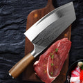 320mm stainless steel kitchen knife with forged blade showing measurements and steel type
