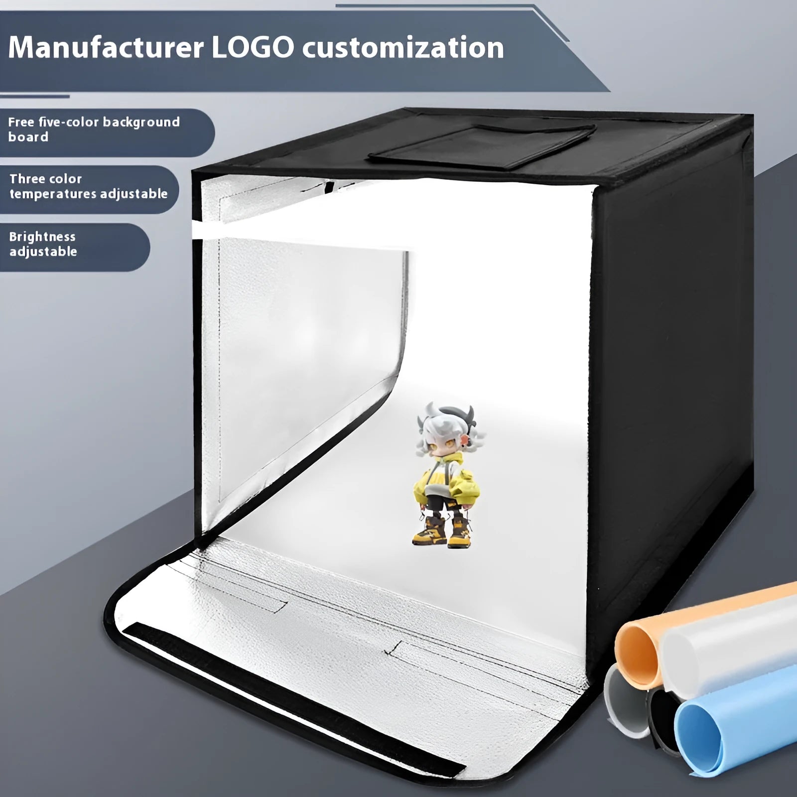 50cm folding studio light box with USB-powered three-colour temperature lighting panel for product photography