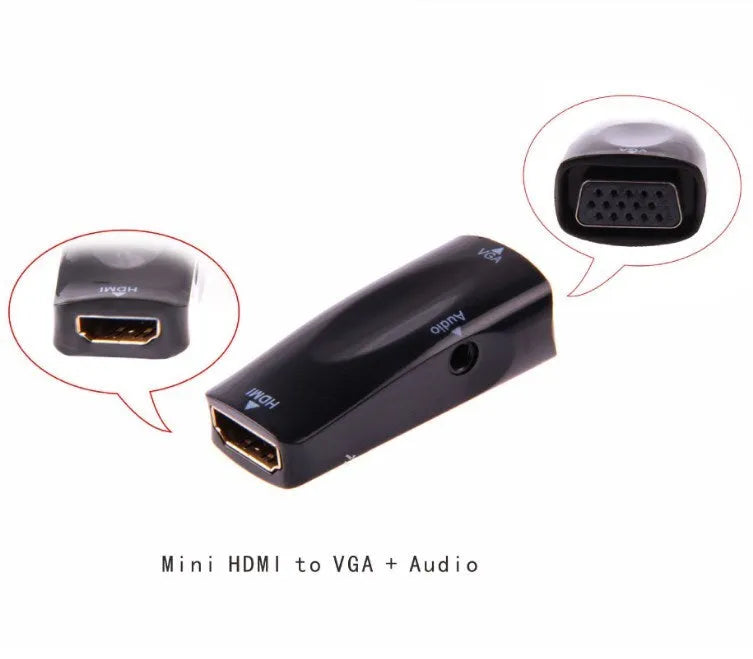 Compact HDMI to VGA adapter converter in black, 48x23.3x15.4mm