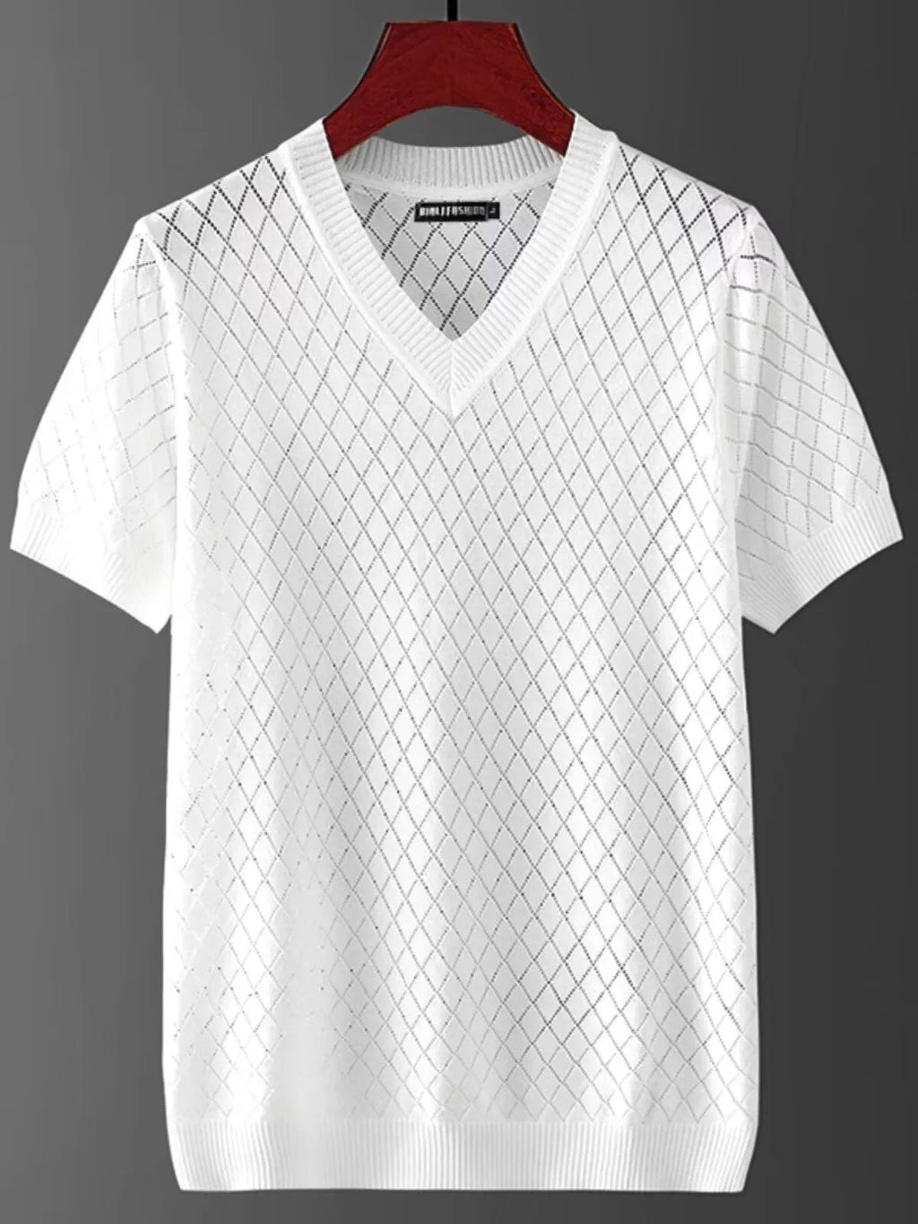 Men's Ice Silk V-neck T-shirt Korean style black and white options