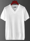 Men's Ice Silk V-neck T-shirt Korean style black and white options