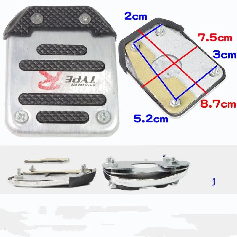 Metal motorcycle brake pedal skid plate for scooters and electric vehicles