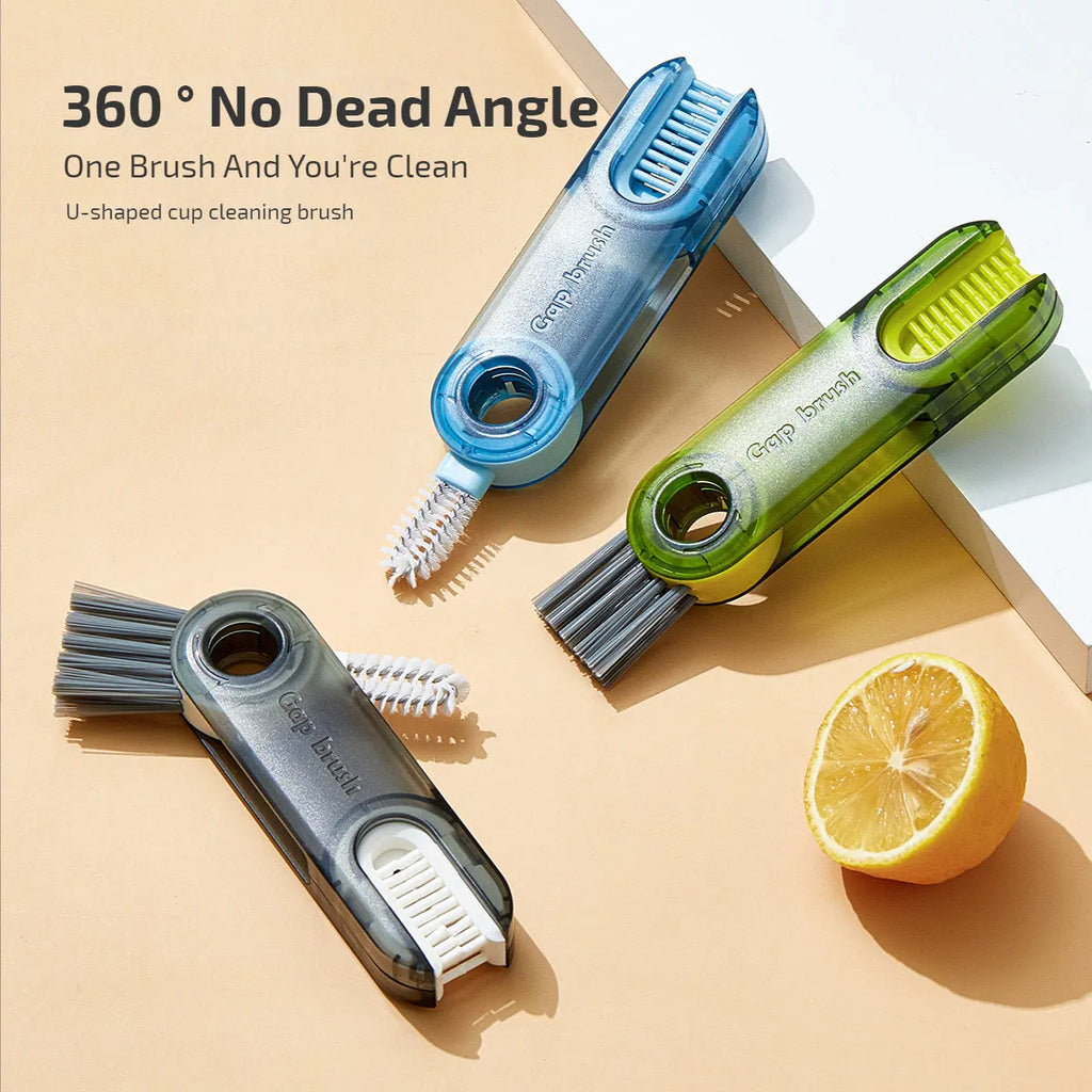 3 in 1 multi-functional bottle cup cover brush with spiral design, food-grade plastic and nylon bristles, 11.4 cm, transparent green