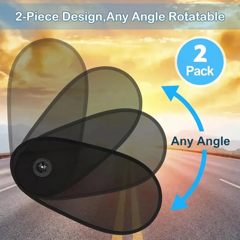 Black stretchy car window shade for baby with suction cups attached to a car side window