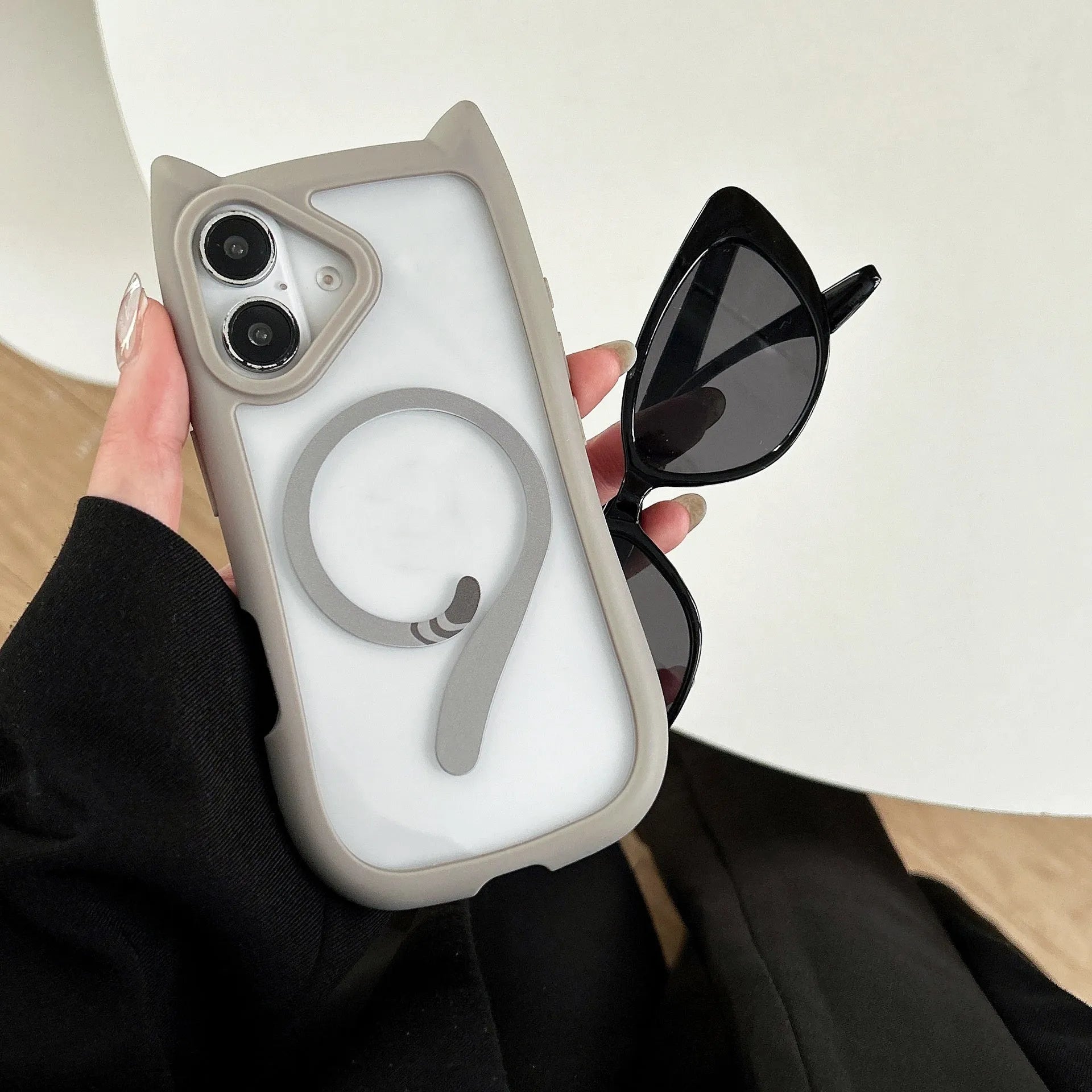 Transparent acrylic TPU phone case with magnetic suction for Apple IPhone 17 models in black colour