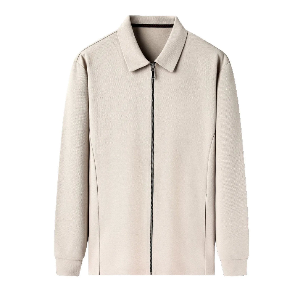 Men's polyester casual business jacket with straight hem design available in black, dark grey and apricot colours