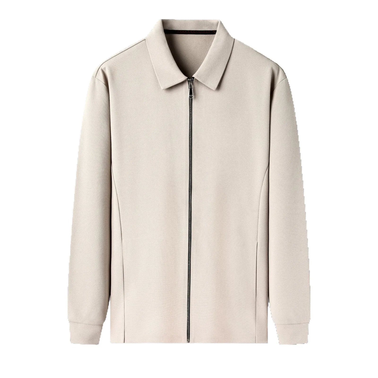Men's polyester casual business jacket with straight hem design available in black, dark grey and apricot colours