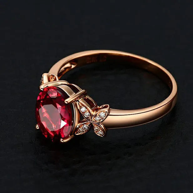 Women's 18k rose golden butterfly ring heart shape copper ring in red and blue colours