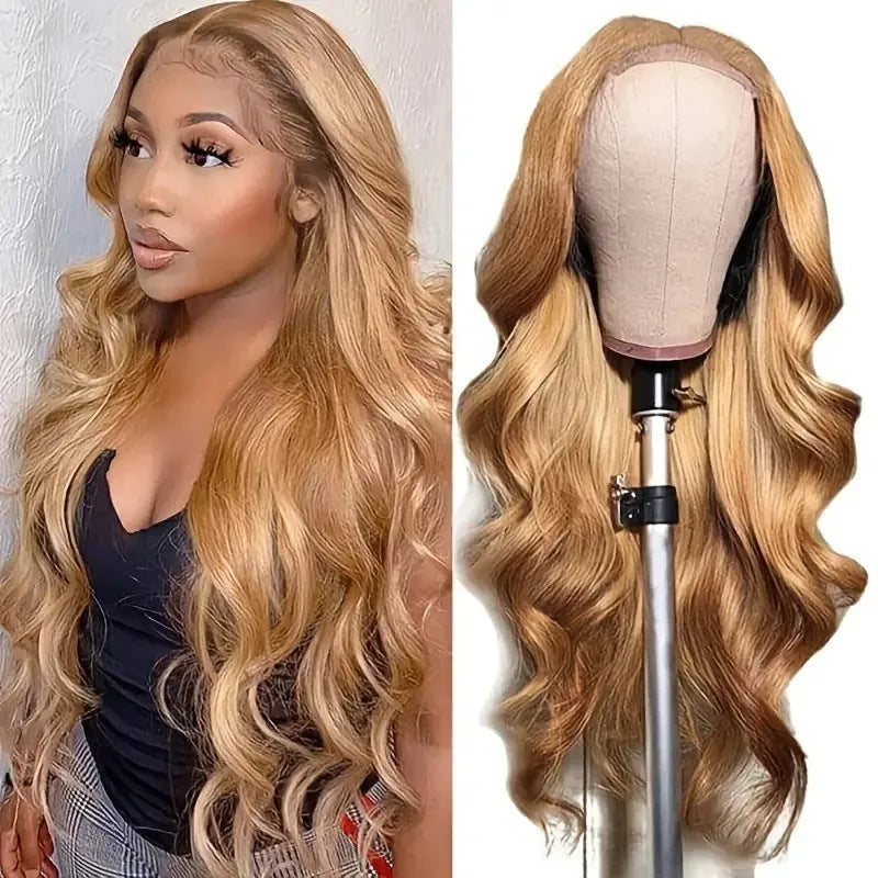 Long big wave wig in light brown with side bangs made from high temperature fibre