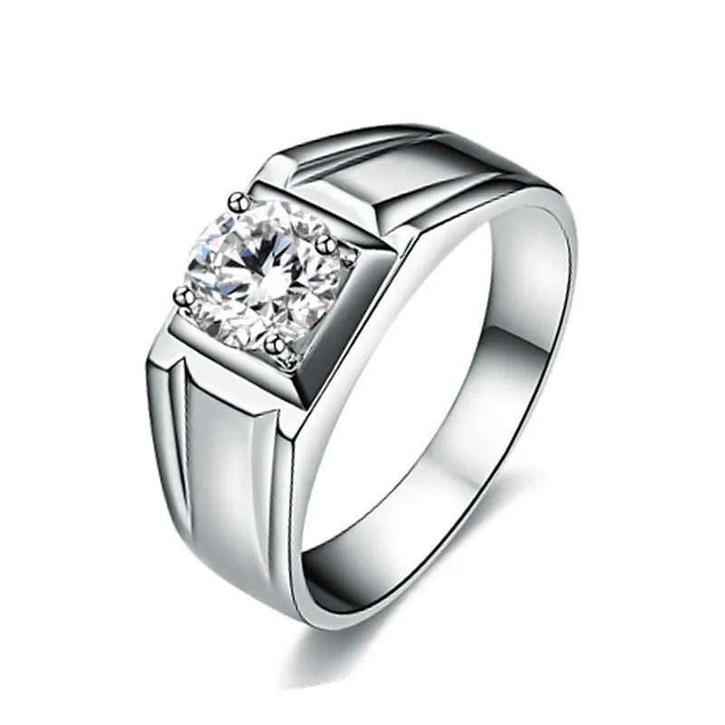 Men's adjustable square diamond ring in gold or platinum finish on copper base