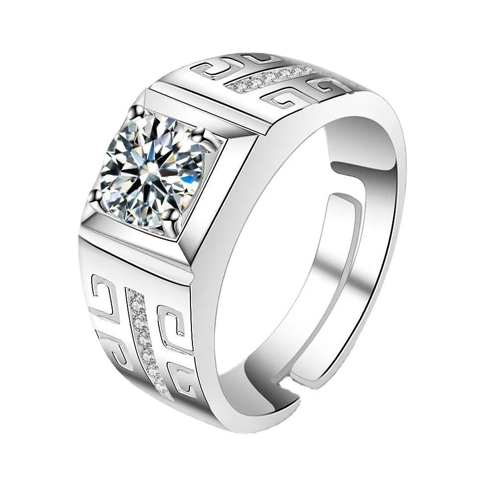Men's adjustable square diamond ring in gold or platinum finish on copper base