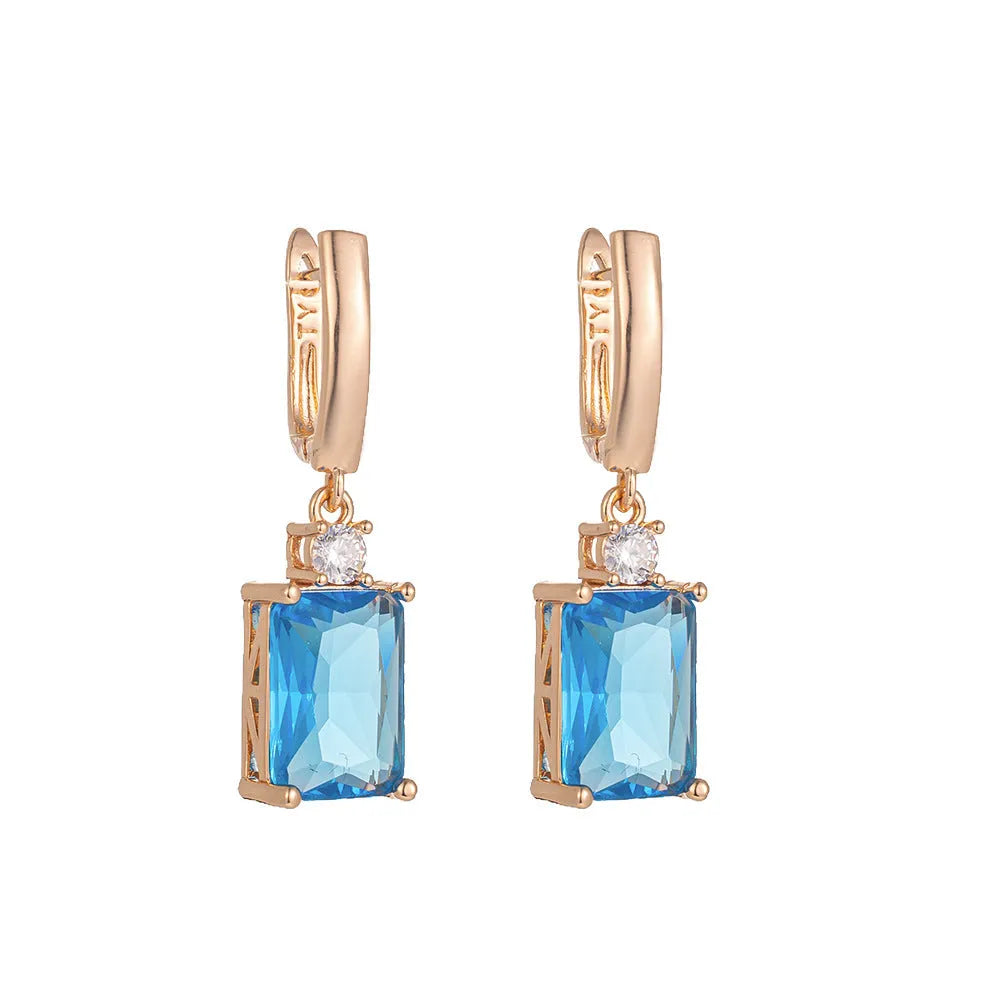 Square geometric earrings with electroplated gold or silver finish on copper