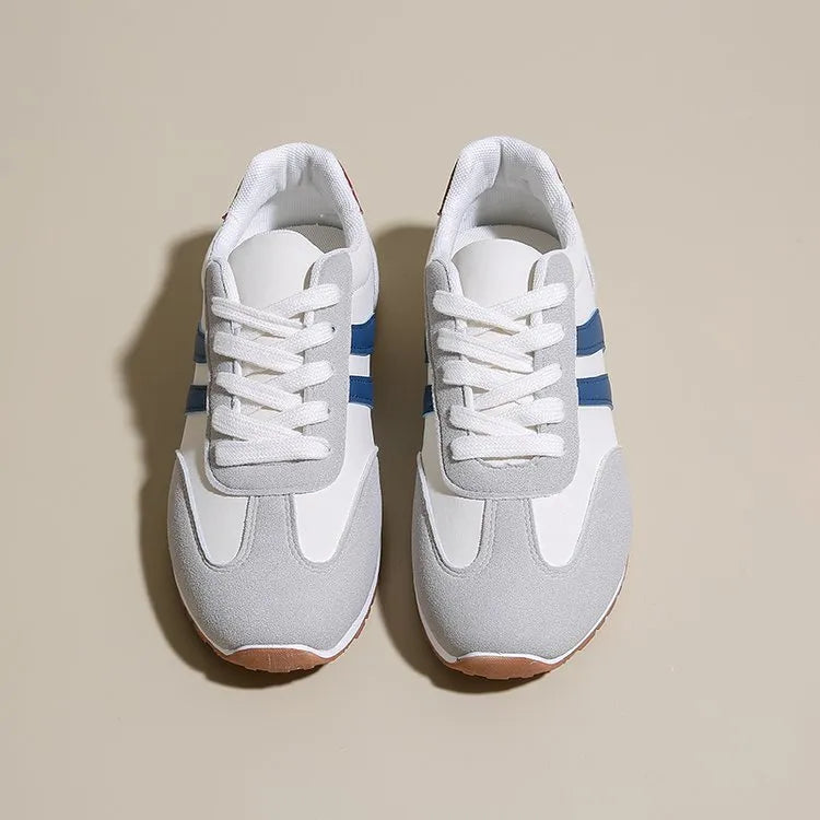 Blue and grey Cortez stripes casual shoes with round toe and flat rubber sole