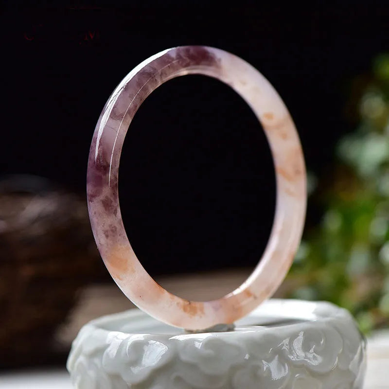 Jade violet bracelet for women made from natural quartz rock jade, flat bar style on white background