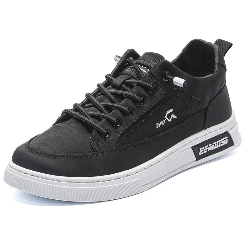 Men's grey casual shoes with canvas upper, leather lining, rubber sole, low-top, and lace-up front