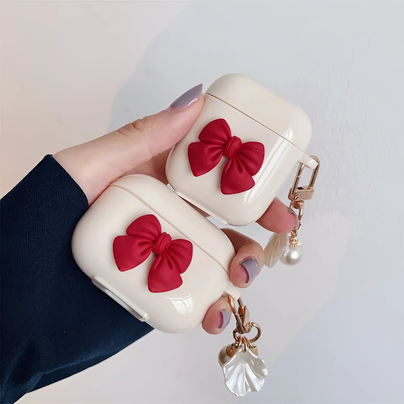 Beige red bow shell pendant TPU case for AirPods Pro wireless earphones