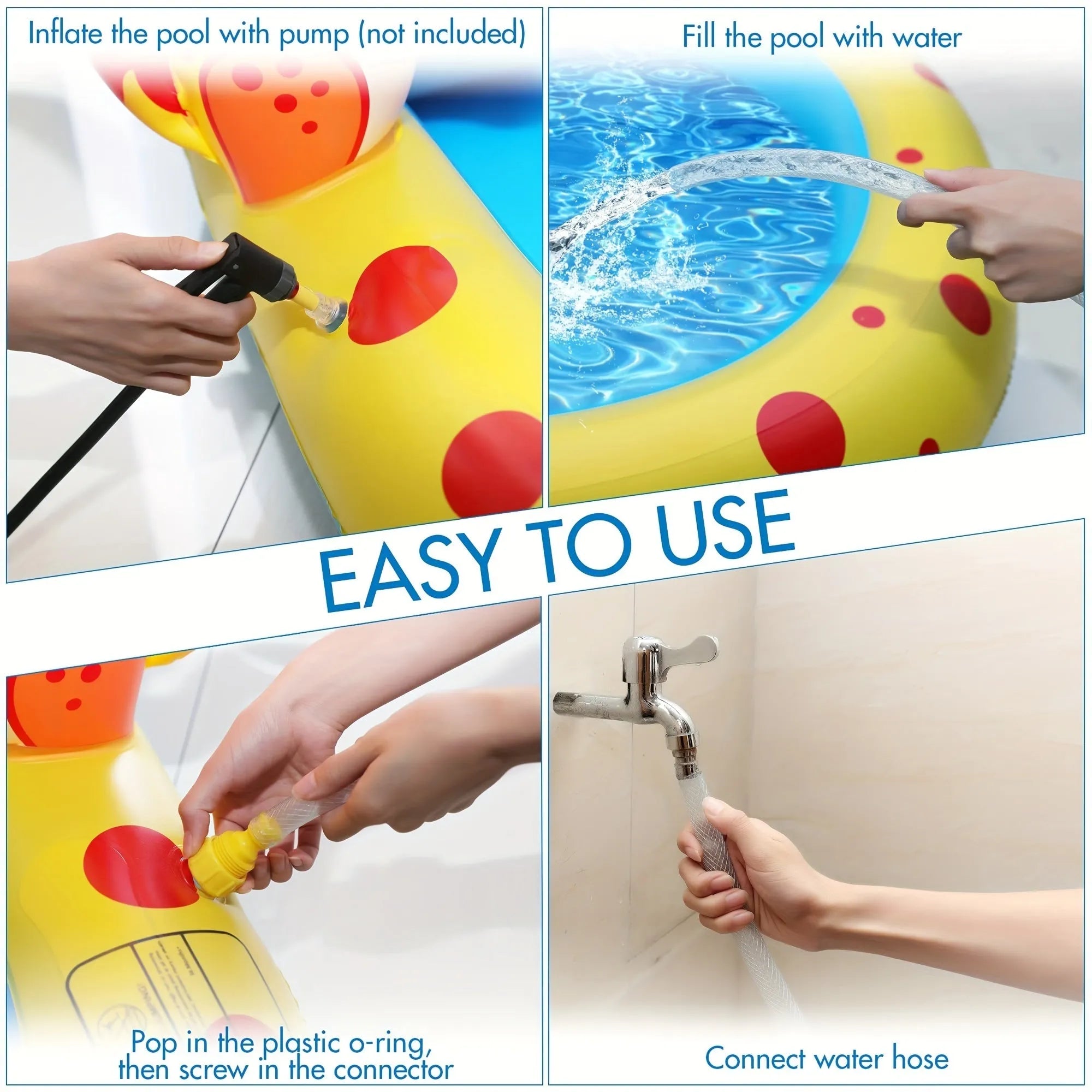 Blue dinosaur water spray pool for kids outdoor water play measuring 170cm