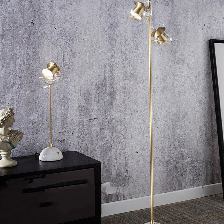 Glass lampshade desk lamp with touch dimmer switch and LED light source on wooden table