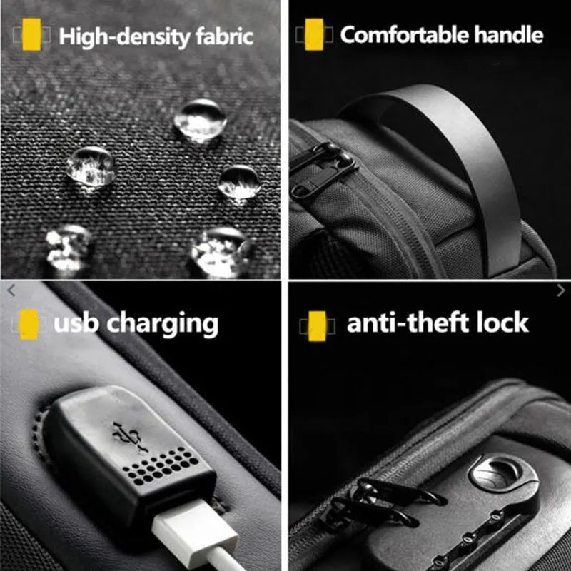 Waterproof Oxford cloth anti-theft crossbody bag with zip closure and shoulder strap.