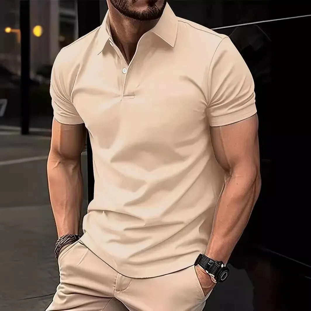 Men's slim fit short sleeve button-up shirt in cotton blend available in multiple colours