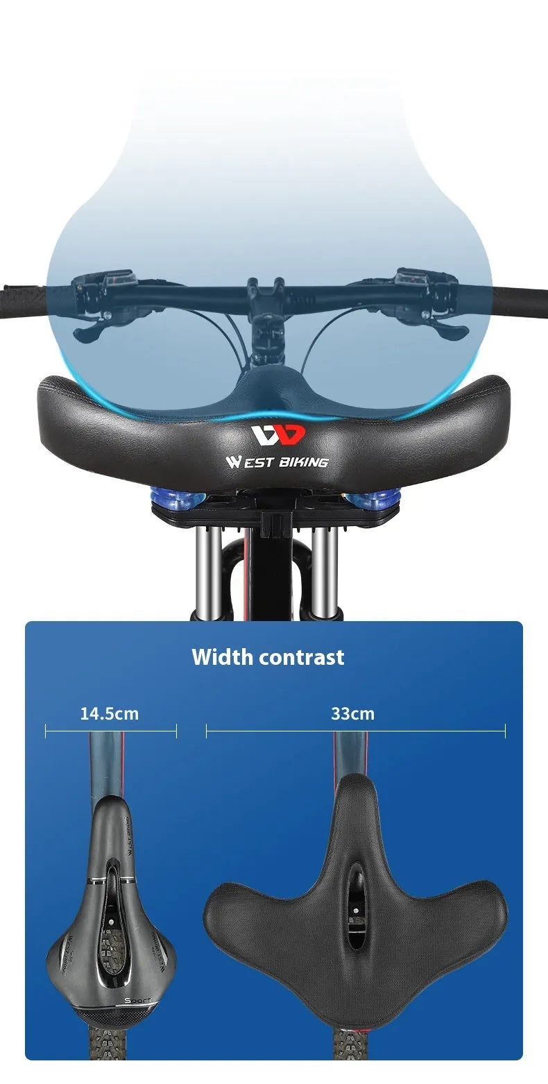 Black bicycle saddle cushion with thick foam padding for shock absorption on mountain bikes