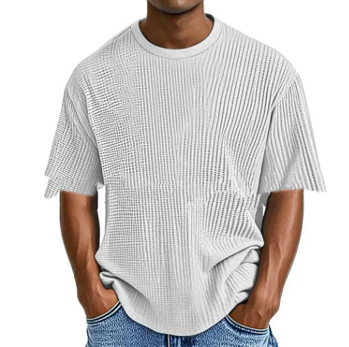 Casual cotton blend waffle short sleeve t-shirt for teenagers, regular fit, available in multiple colours including light blue and navy blue, sizes S to 5XL