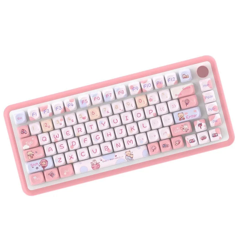 Sweet cotton candy coloured mechanical keyboard keycap set in a box.