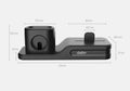 Black 3-in-1 silicone charging base for iPhone, iWatch, and AirPods on a desk