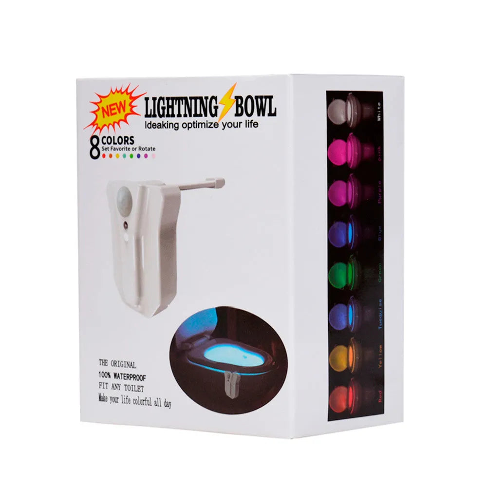 8-color LED toilet light with motion sensor and flexible stick for toilet bowl