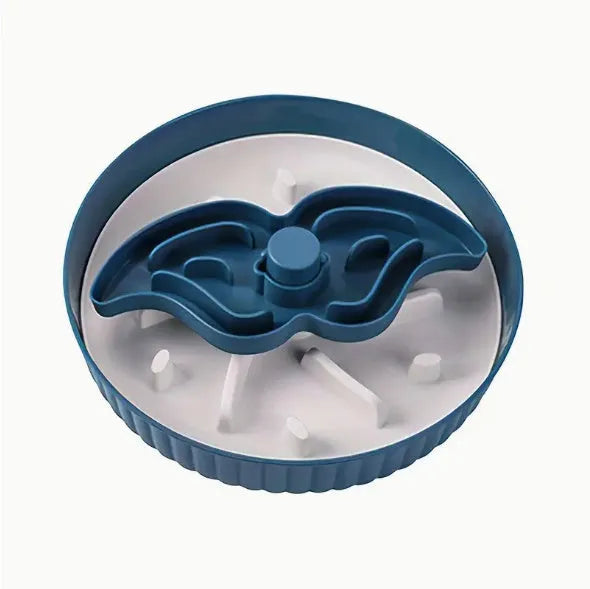 Pet slow feeder bowl with rotating game board showing anti-choke silicone pad in multiple colour options