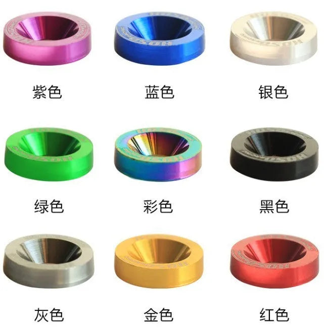 Ten car modification gasket screws in assorted colours on a dark background
