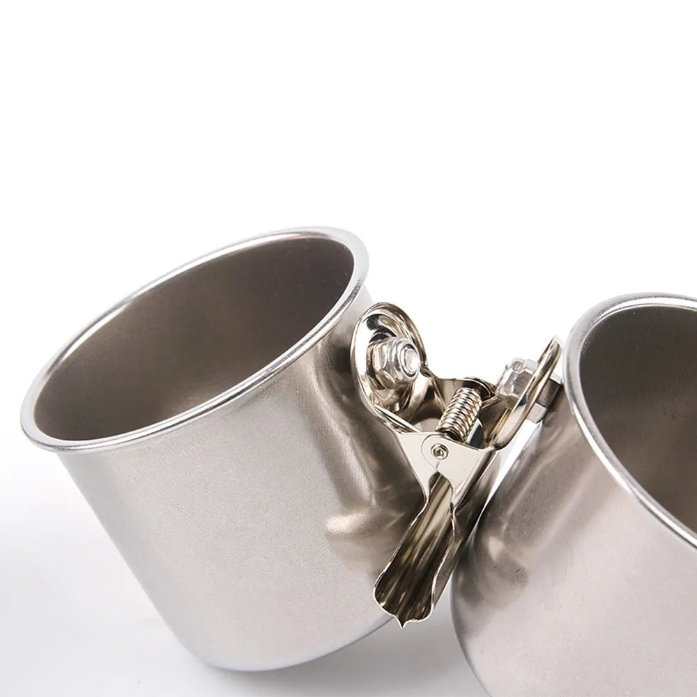 Stainless steel birdcage food container outdoor feeder in natural colour.