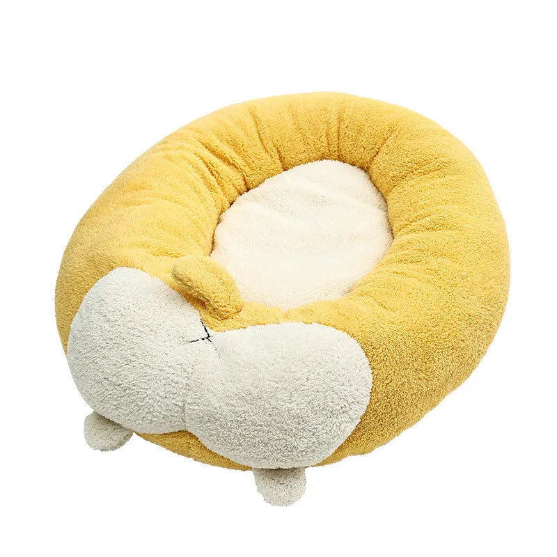 Corgi shaped plush pet bed for dogs and cats in Size L, PP cotton filled, beige and brown colours