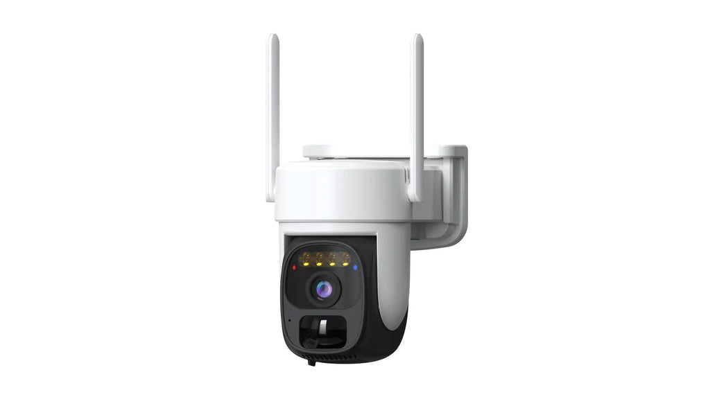 Wireless solar security camera with HD night vision and 355 degree rotation mounted outdoors