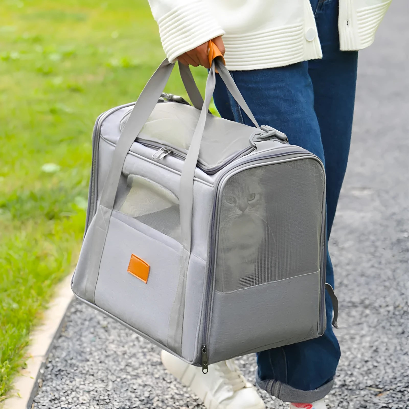Foldable small pet diaper bag in Oxford cloth for dogs and cats, black, 45x35x33cm outdoor shoulder handbag