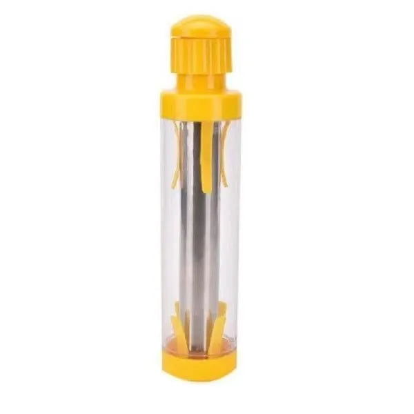 Yellow cylindrical corn stripper with ABS plastic body and stainless steel mechanism