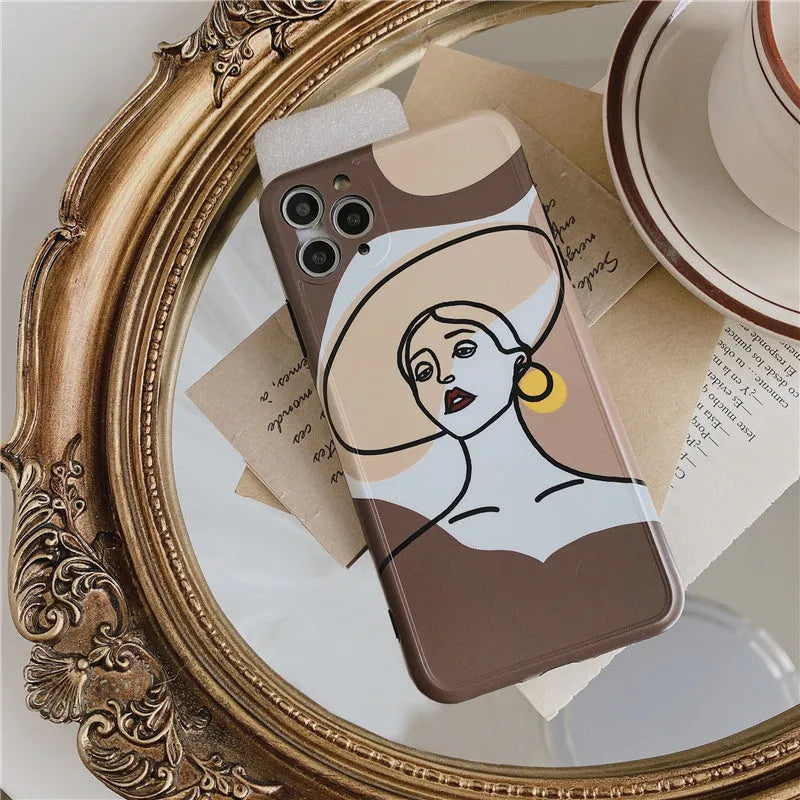 Orange yellow soft glue cartoon line painting protective phone case for Apple iPhone 11 Pro Max with hood