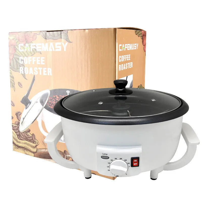 White electric coffee roasting machine with 750g capacity drum roaster for home use