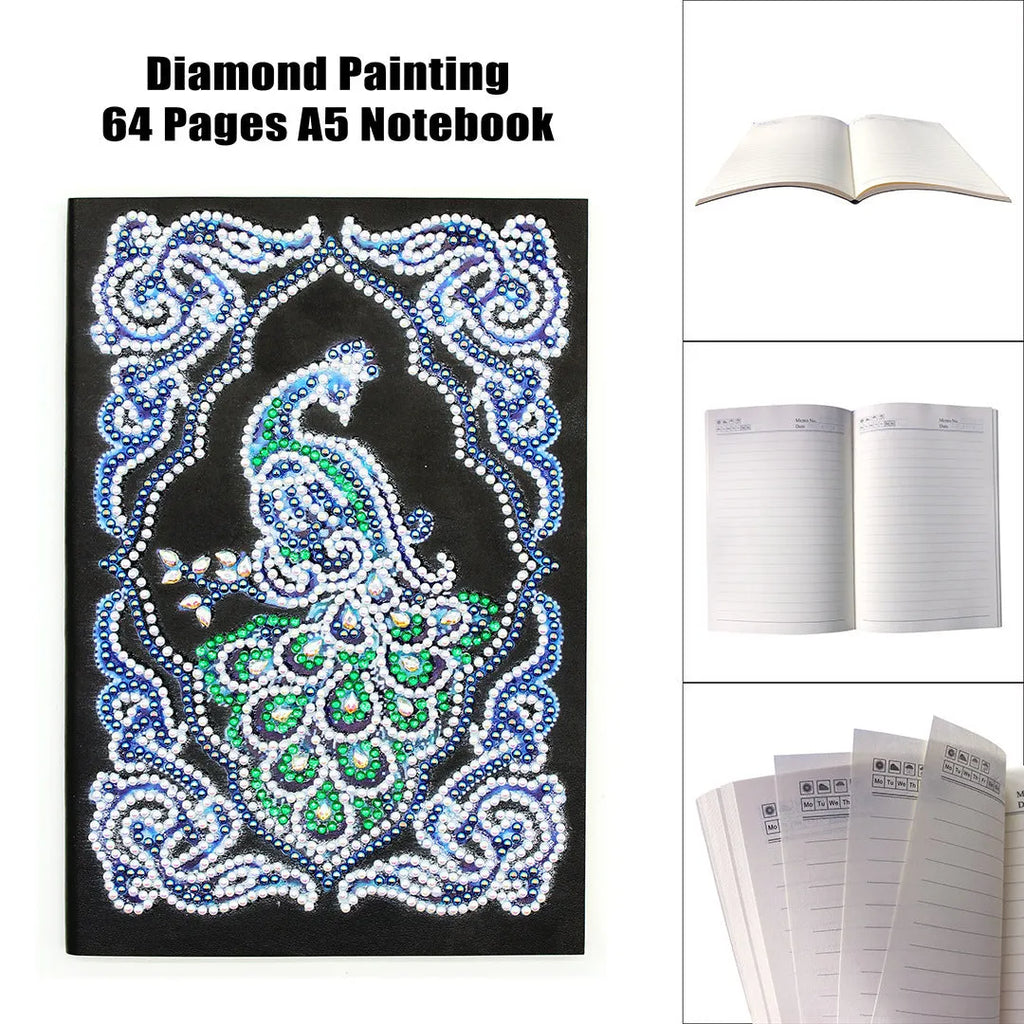 Black A5 hardcover diamond painting journal decorated with shaped and bright drills