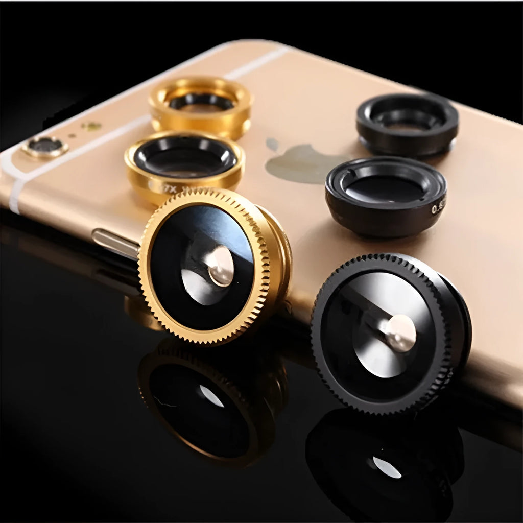 Three-in-one mobile phone fisheye lens with clip-on design for wide-angle and macro photography